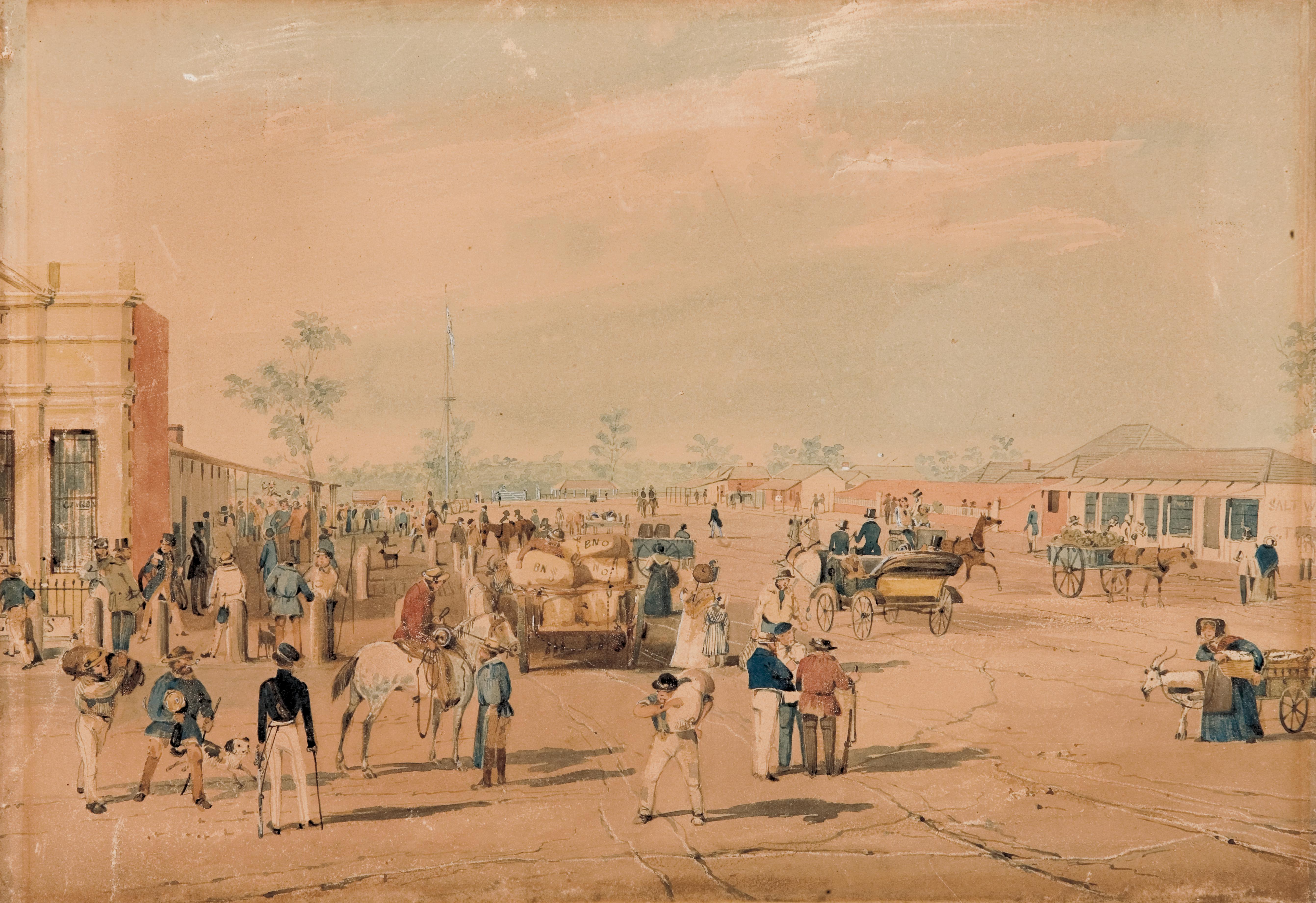 Thumbnail image for King William Street, Adelaide, looking North, 1845 | AGSA 0.643