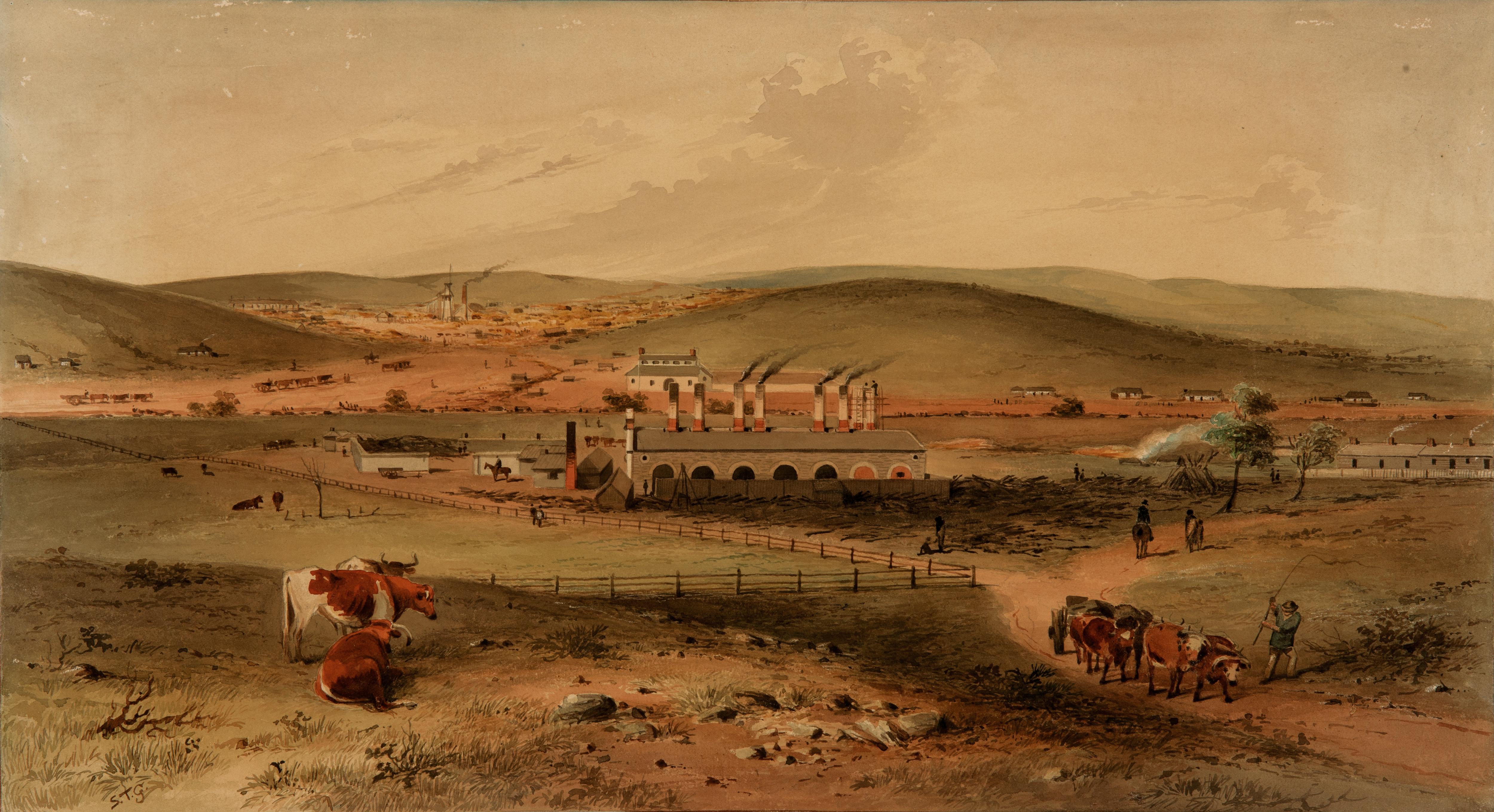 Thumbnail image for Patent Copper Company's Smelting Works and the Burra Burra Mine, 1850 | AGSA 0.653