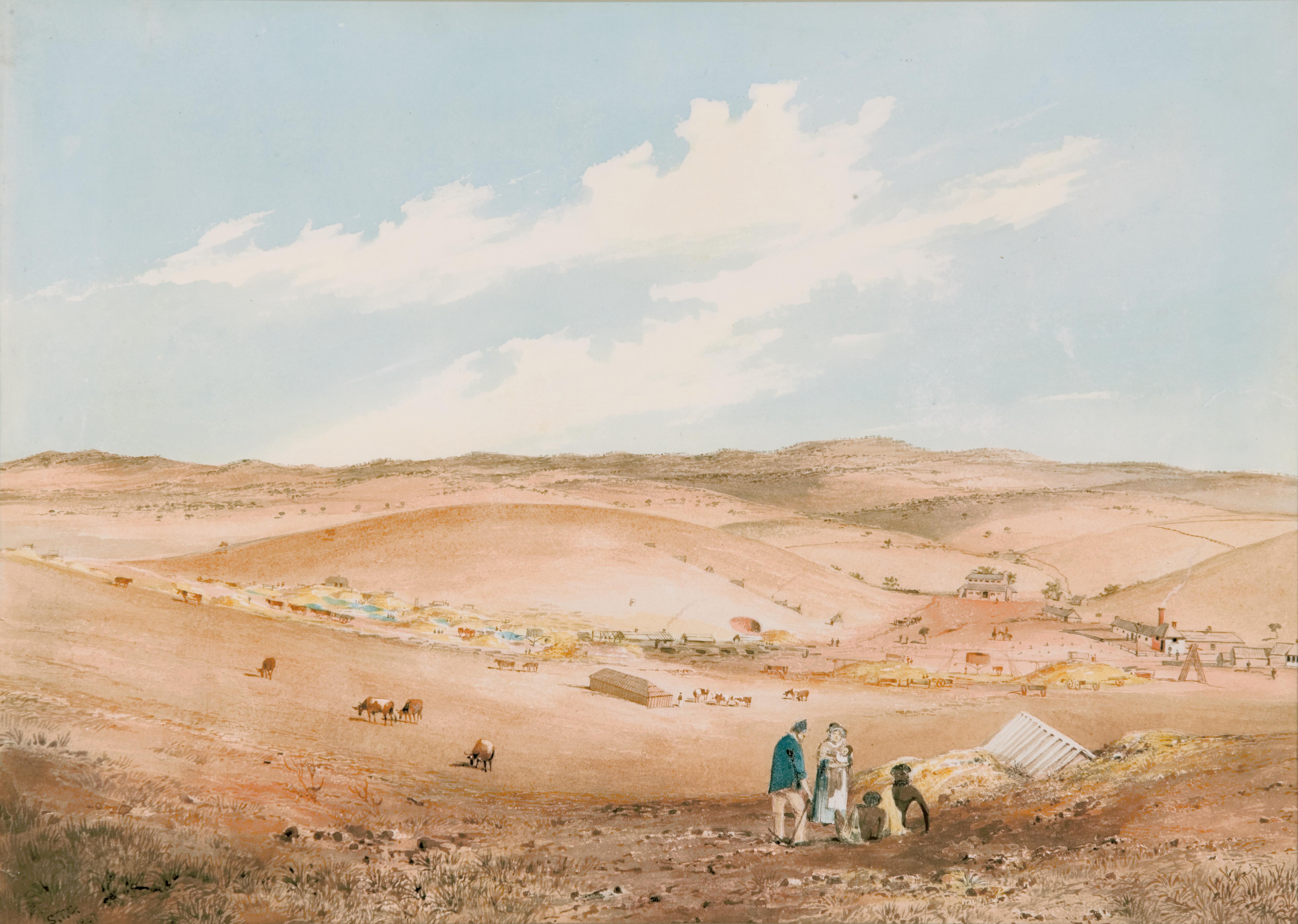 Thumbnail image for A General View of the Burra Burra Mine, looking N.N.E., April 12th 1847 | AGSA 20063P12